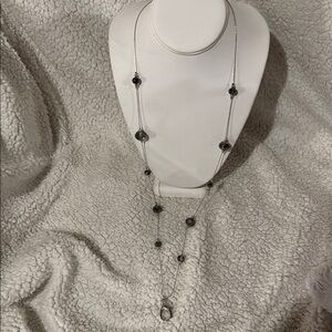 Paparazzi Silver and Smoky Gray/Black Lanyard Necklace